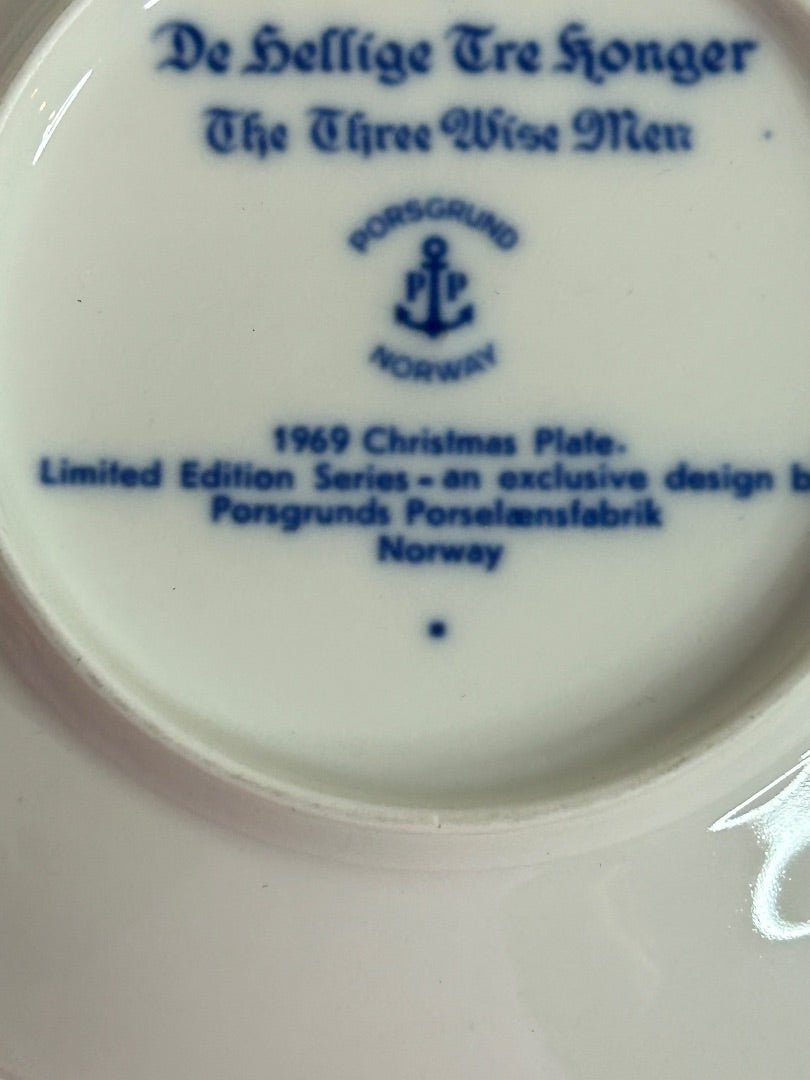 Porsgrund Norway Christmas Plate The Three Wise Men Julen 1969 Blue 7"