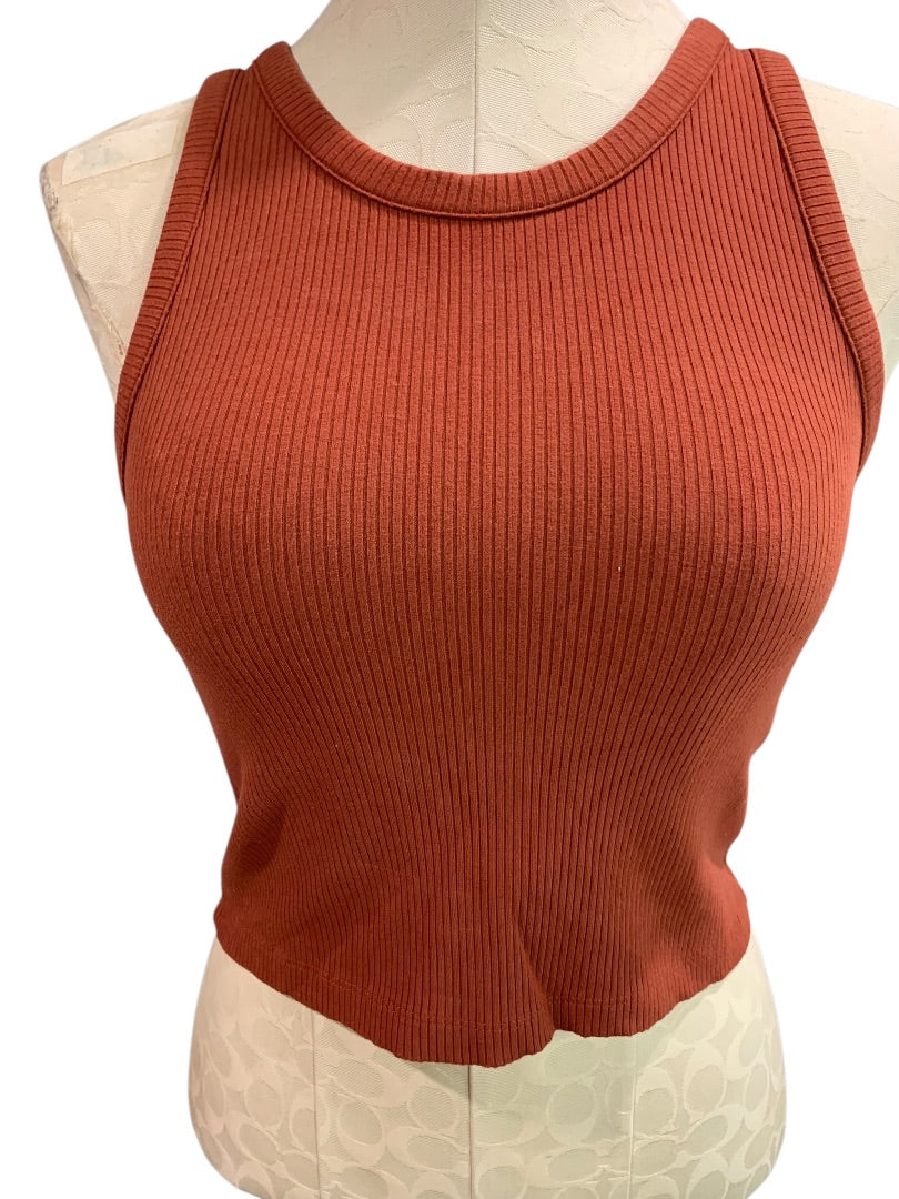 Small Loft Womens Ribbed Orange Crop Tank Top Shirt Rust Orange