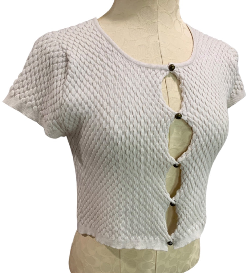 Medium Kendall & Kylie Junior Womens Beige Textured Short Sleeve Cardigan Sweater