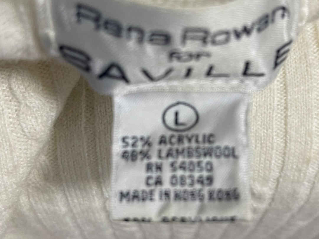 Large Rena Rowan Saville Wool Blend Womens Vintage Sweater Cream Cable Knit