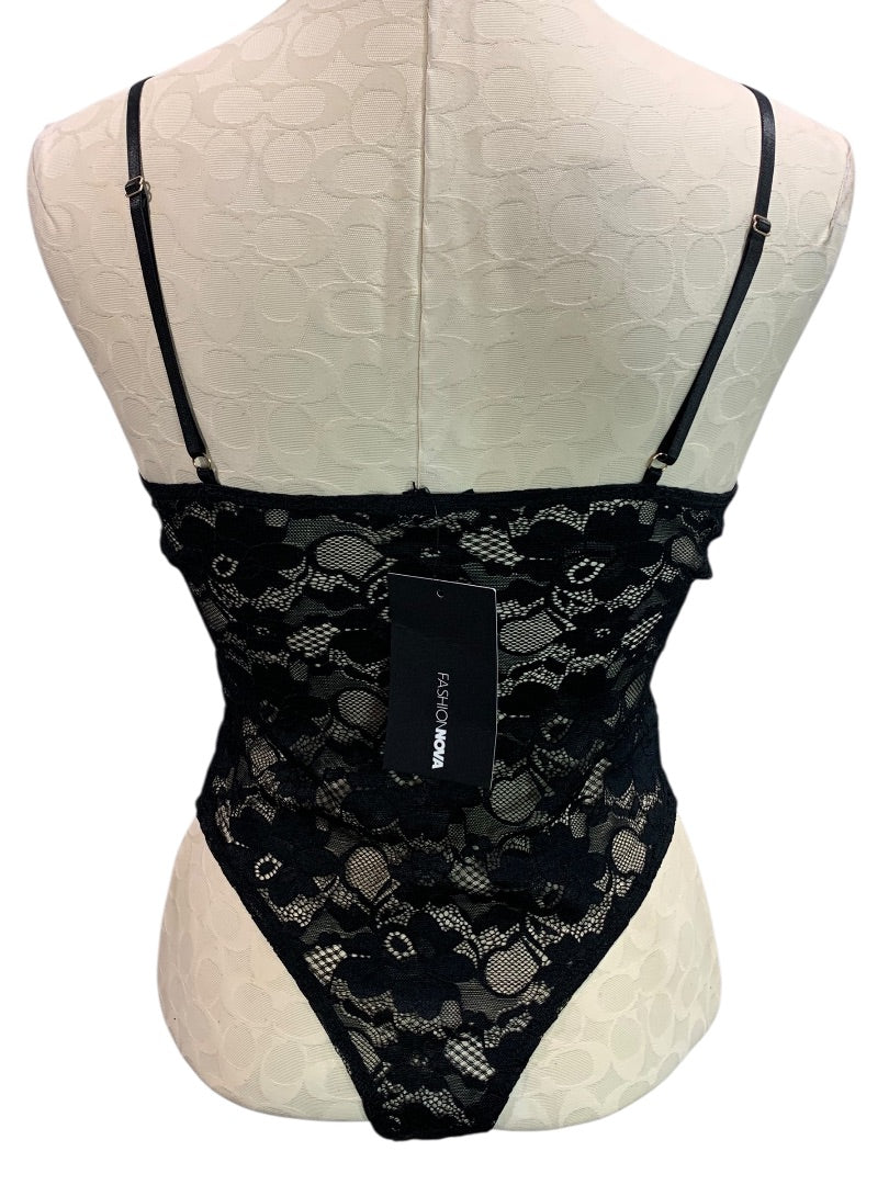 Medium Fashion Nova Womens New Black Lace Bodysuit Alia