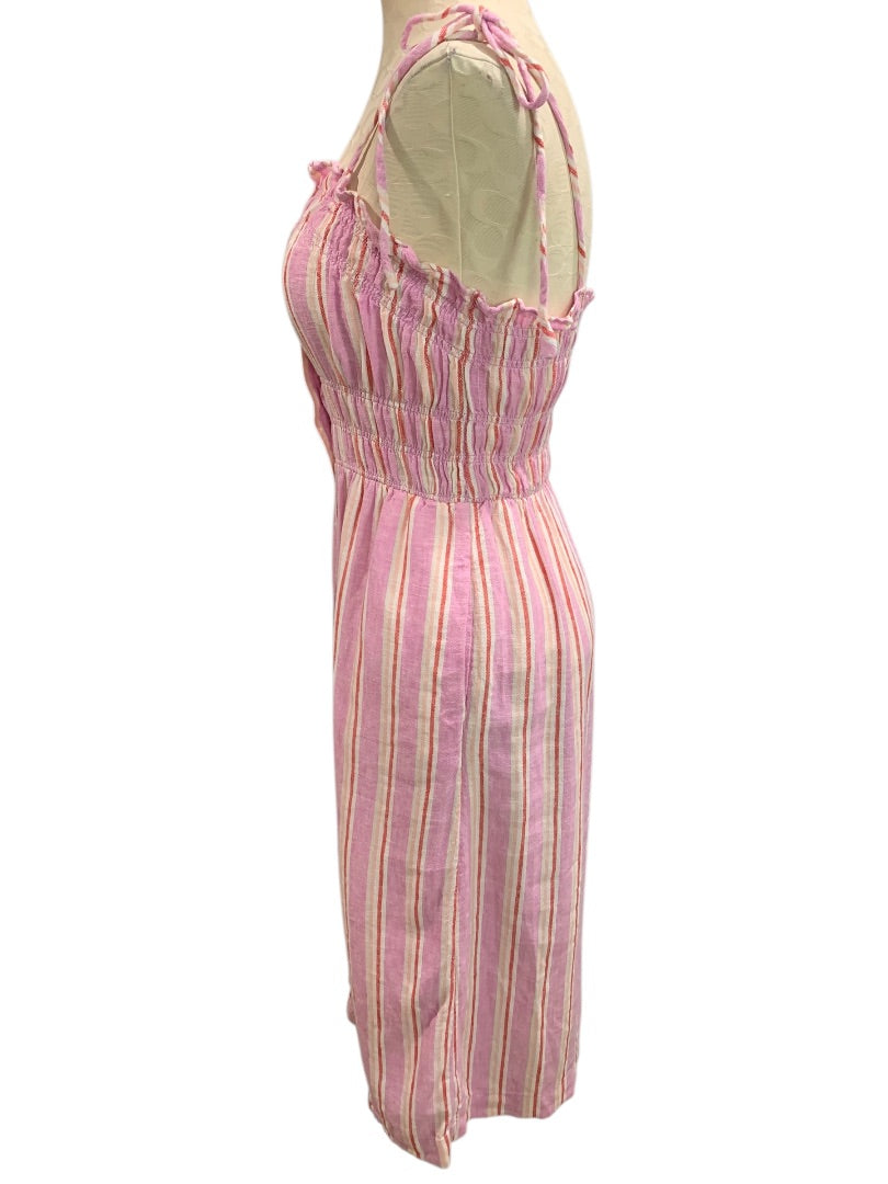 XS Universal Thread Linen Blend Sundress Striped Pockets Tie Straps Midi