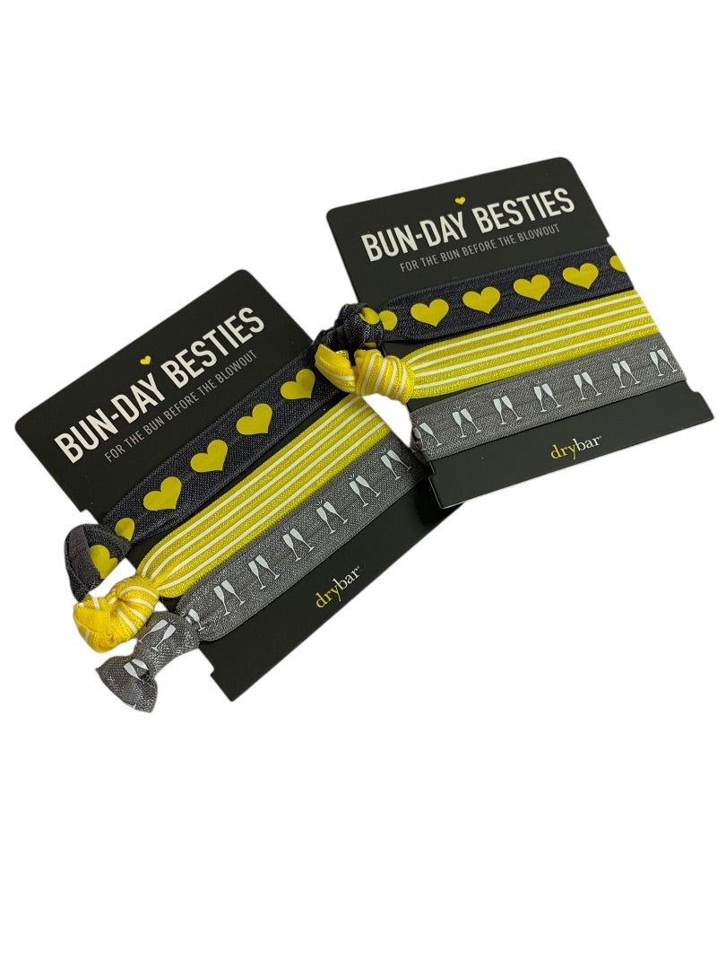 Bun-Day Besties Set of 6 New Hair Elastics Gray Yellow Heart Champagne