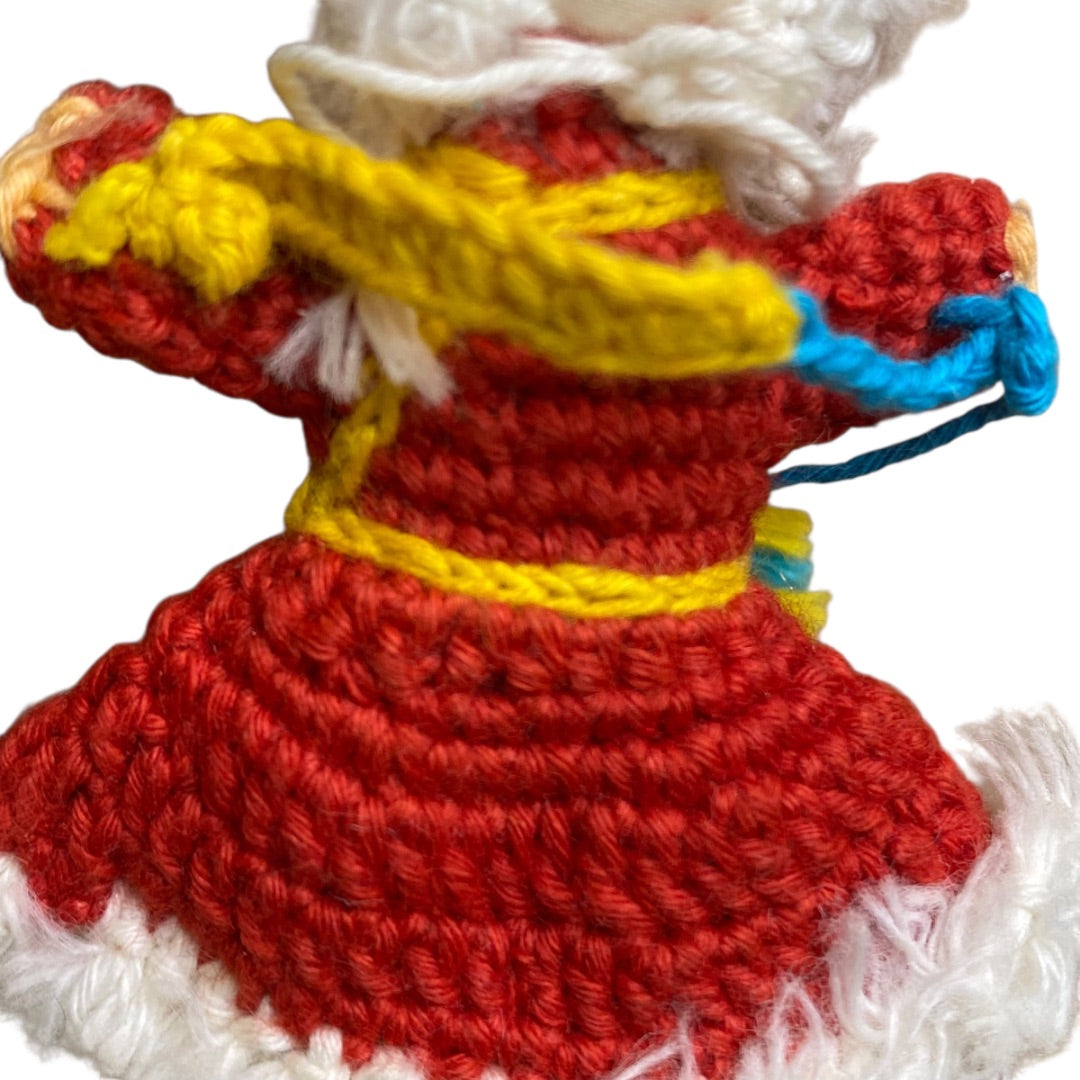 Vintage Amigurumi Japanese Crochet Winter Doll 3.25" Silk Face Red