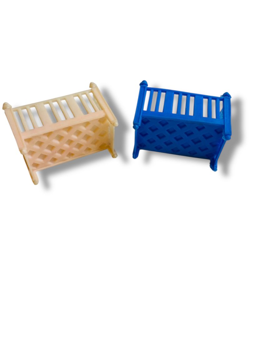 Vintage Blue Box Set of 2 Pink Blue Cribs Bassinet 1.5"h x 2"l