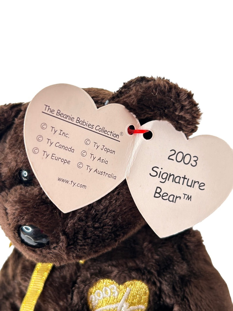 Ty Beanie Babies 2003 Signature Bear Teddy Bear Plush Dark Brown
