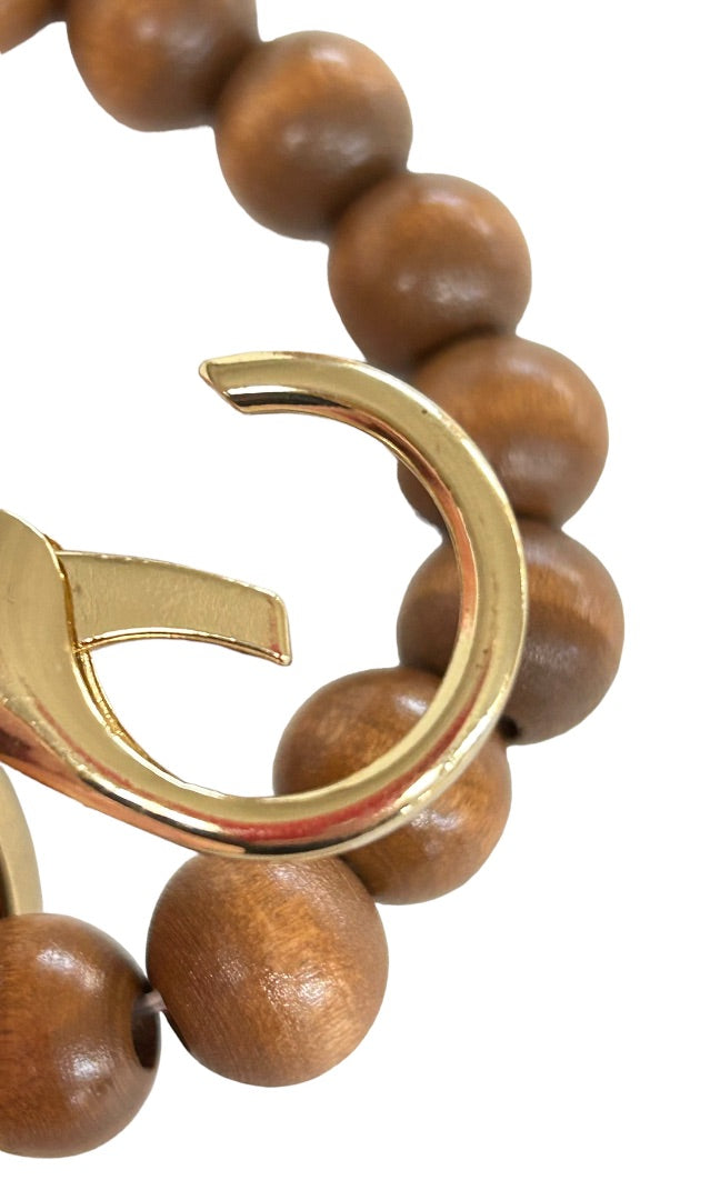Wooden Bead Stretch Tassel Bracelet with Keychain Key Ring