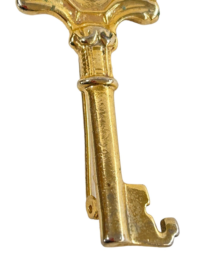 Anne Klein II Goldtone Skeleton Key Brooch Pin 2.75"