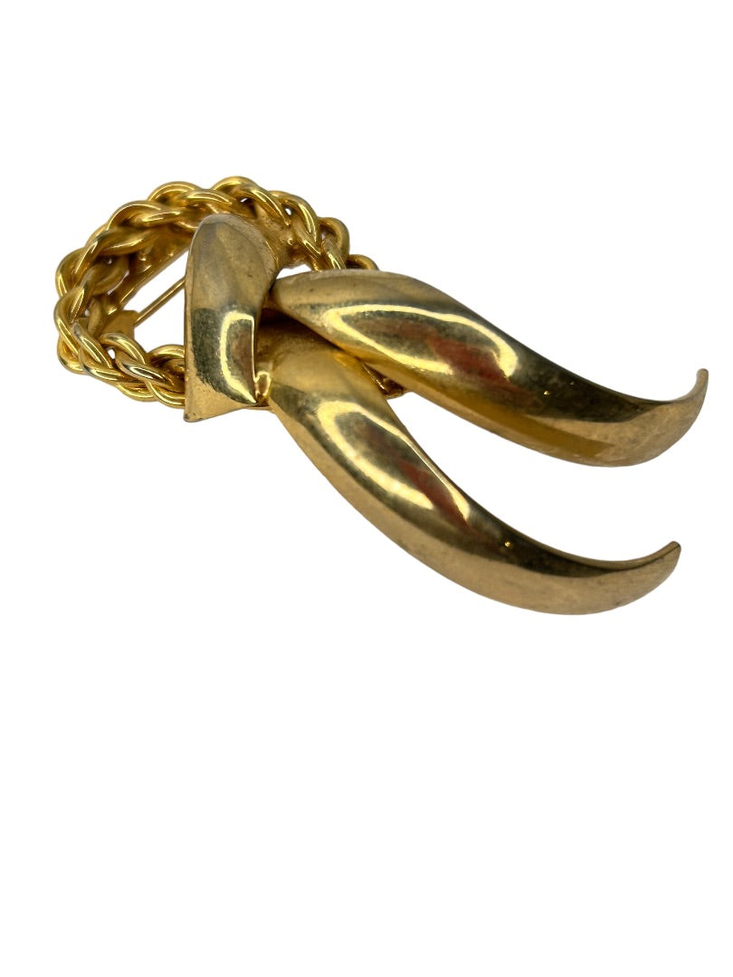 Vintage Goldtone Brooch Dimensional Ribbon Abstract 2.25"