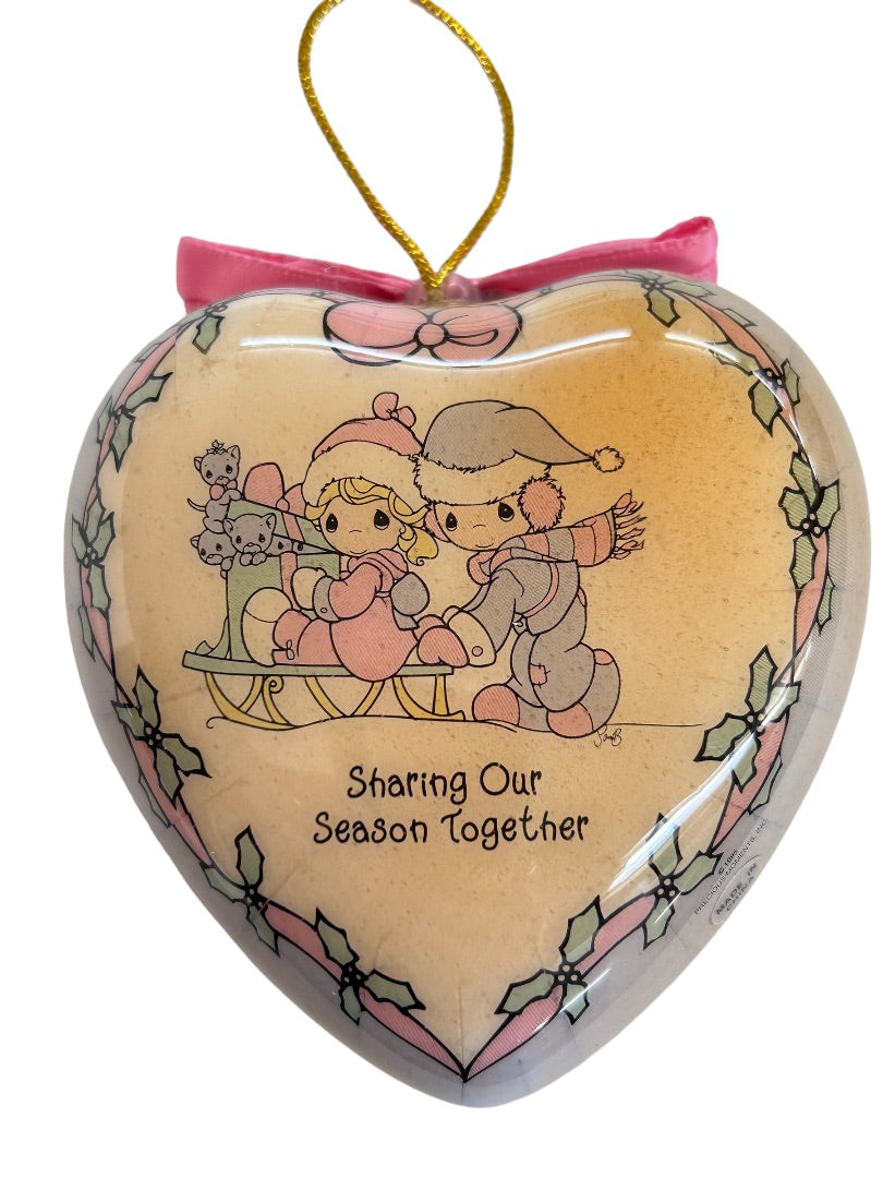Vintage 1995 Precious Moments Heart Ornament "Sharing Our Season Together" 3.5"