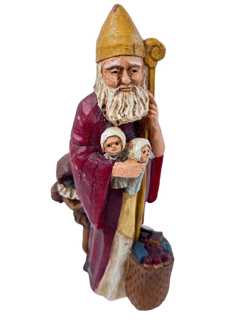 Vintage 1992 Old world skinny Santa & Dolls Father Christmas Figurine Signed