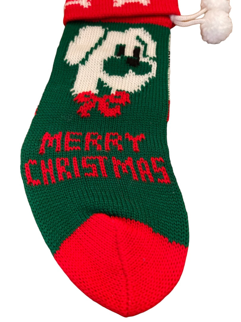 Merry Christmas Red Green White Dog Stocking 11.5" x 4" Holiday Decor