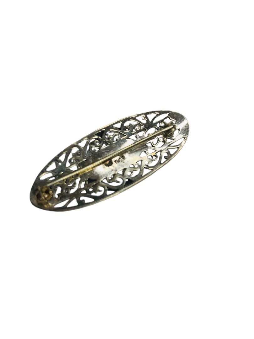 Signed Boma Sterling Silver Lapis Lazuli Fiigree Brooch Pin Vintage 1.75"