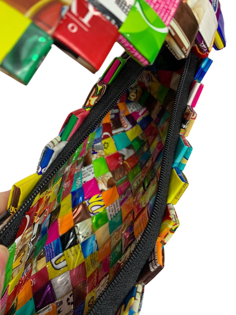 Candy Wrapper Woven Upcycle Purse Shoulderbag Zip Top Colorful