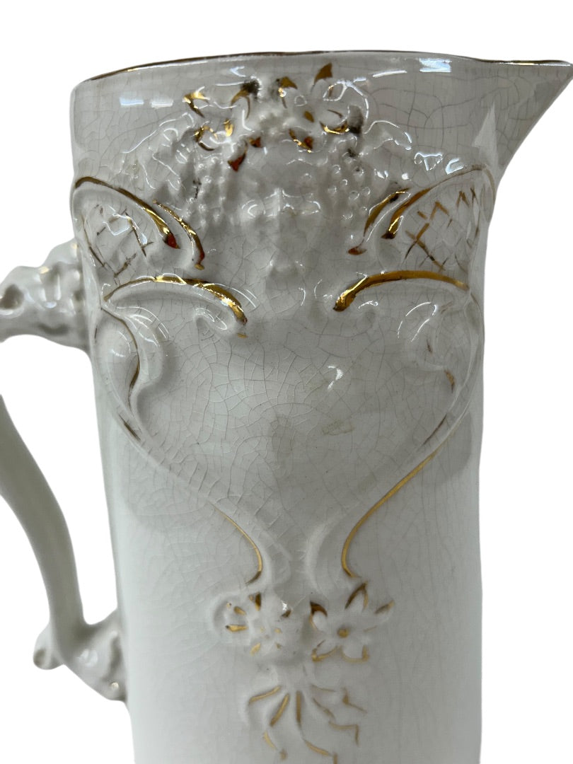 Antique Tankard Pitcher 12 Inch Owen Minerva Victorian Scene Handle Pottery