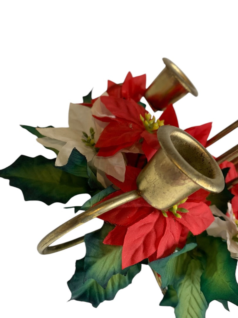 1960s Holiday Poinsettia 5 Taper Candle Holder Christmas Kitschy