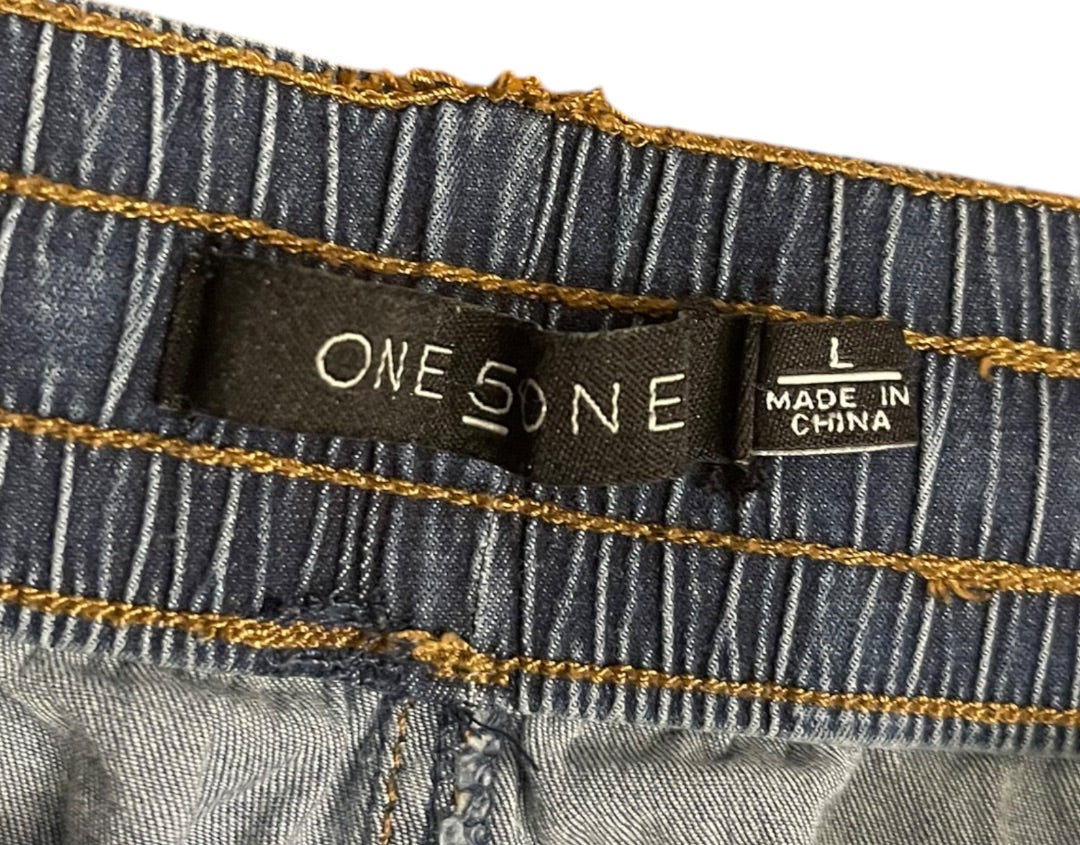 Large One 5 One Womens Pull On Jean Shorts Elastic Drawstring Pockets