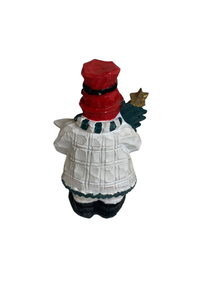 Snowman Holiday Christmas Figurine Resin Carved Look 4.5 Inch