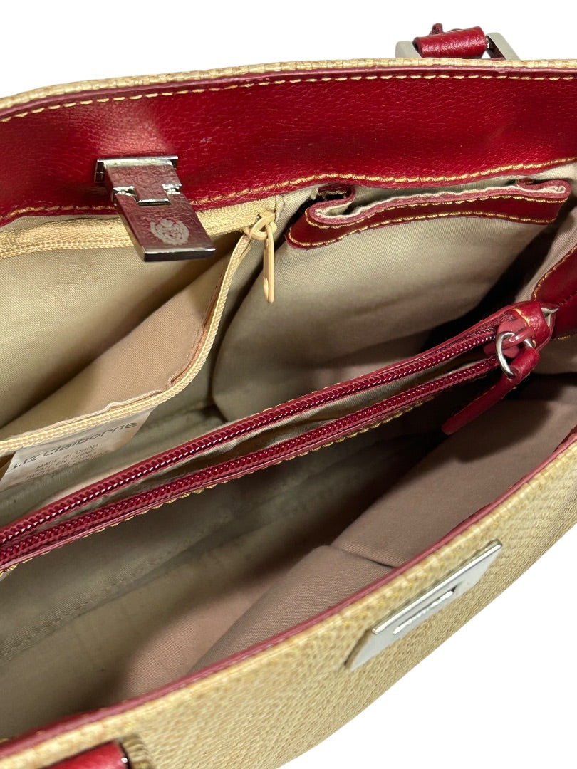Liz Claiborne Shoulderbag Red Vegan Leather Straw Woven Bag