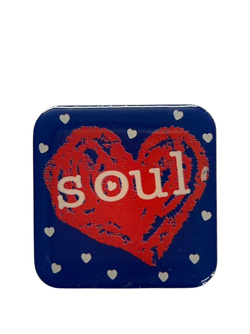 Soul Heart Lapel Pin Square Resin 1.2 Inch Red Blue White