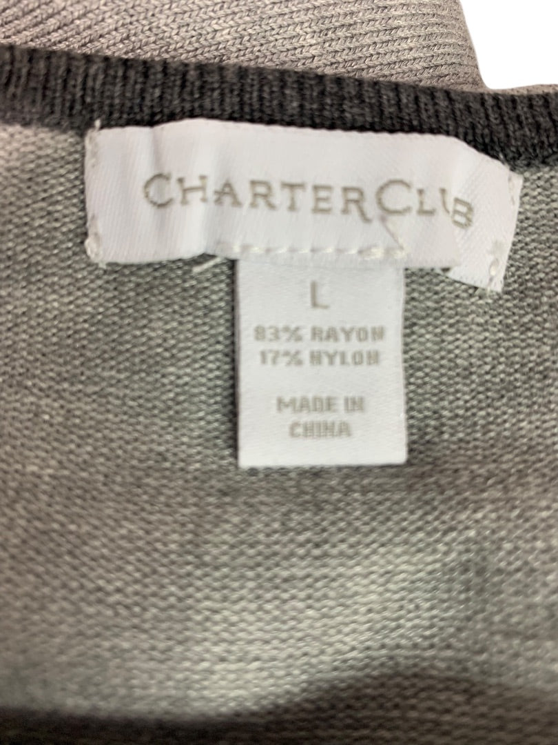 Large Charter Club Womens Gray Colorblock Sweater Long Sleeve