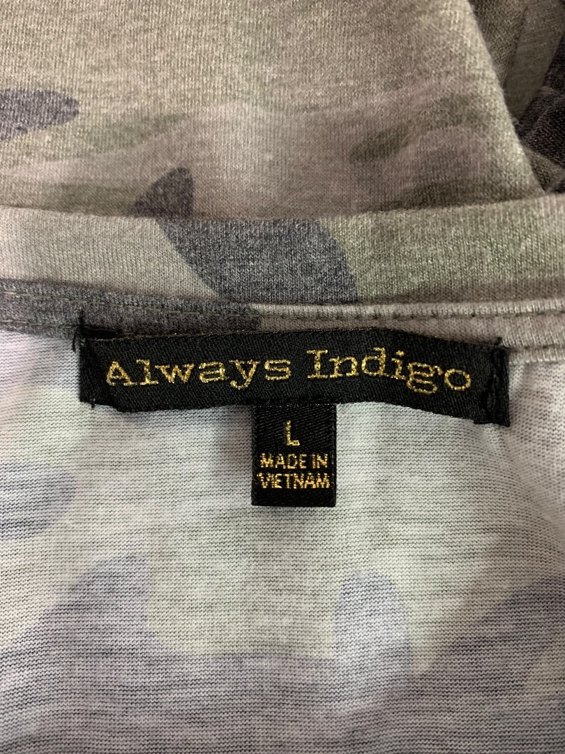 Large Always Indigo Womens Soft Distressed Camoflauge Tshirt Camo