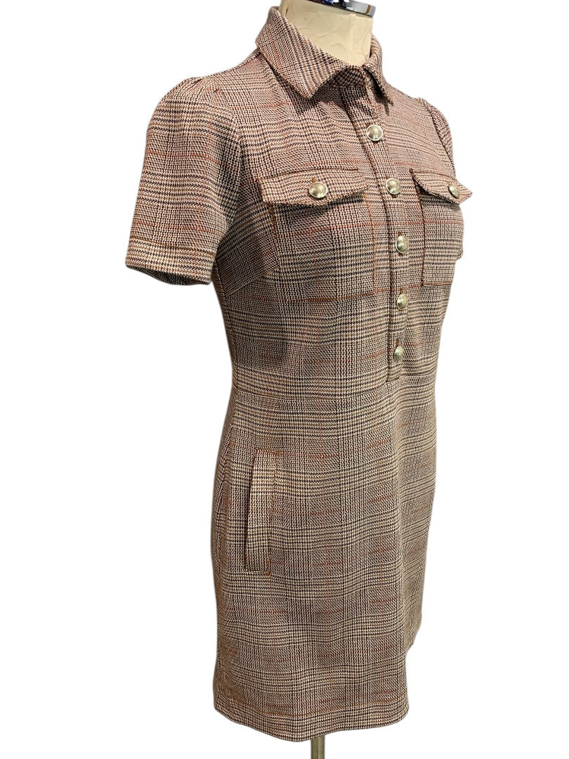 Size 4P Loft Petites Plaid Ponte Knit Dress Short Sleeve Pockets
