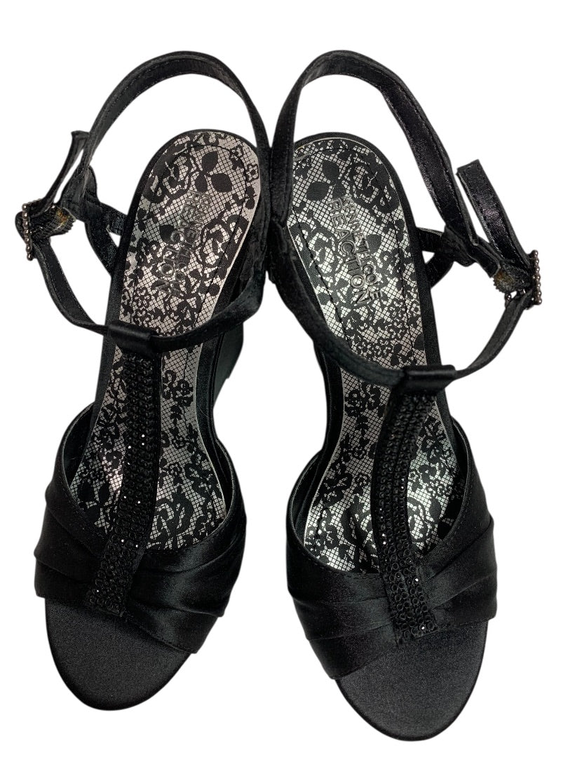 Size 6 Kenneth Cole Reaction Black Satin Embellished 4" Wedge Heel Shoes
