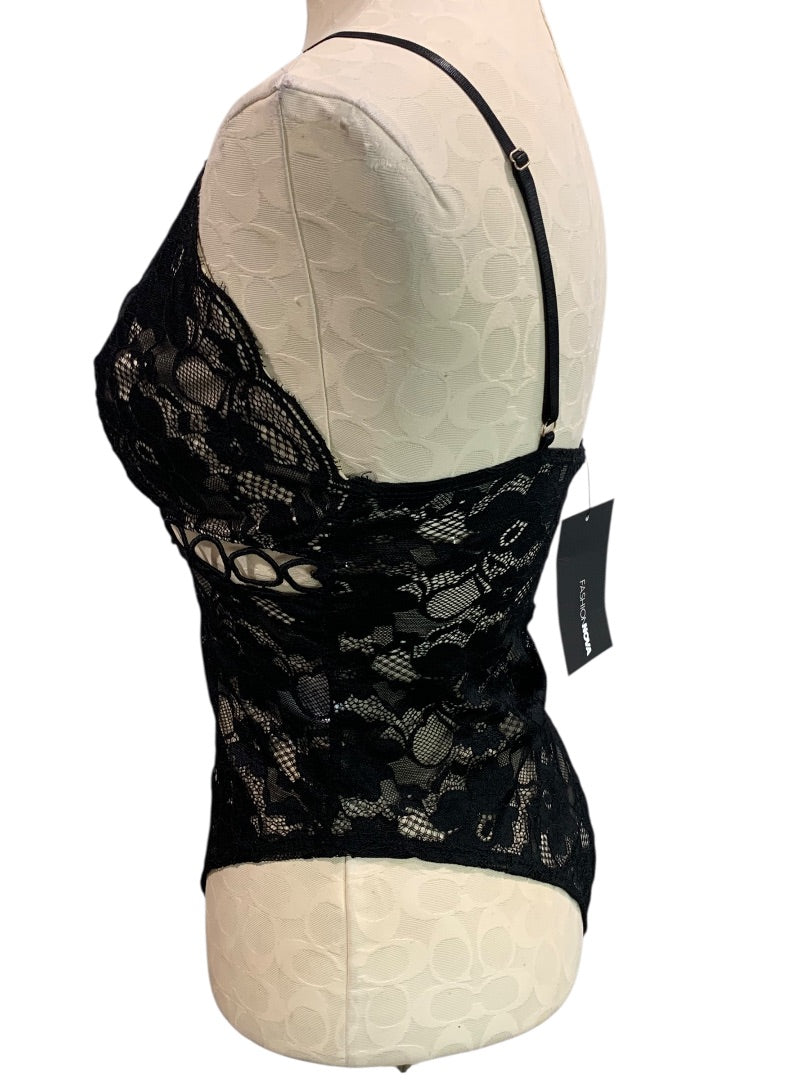 Medium Fashion Nova Womens New Black Lace Bodysuit Alia