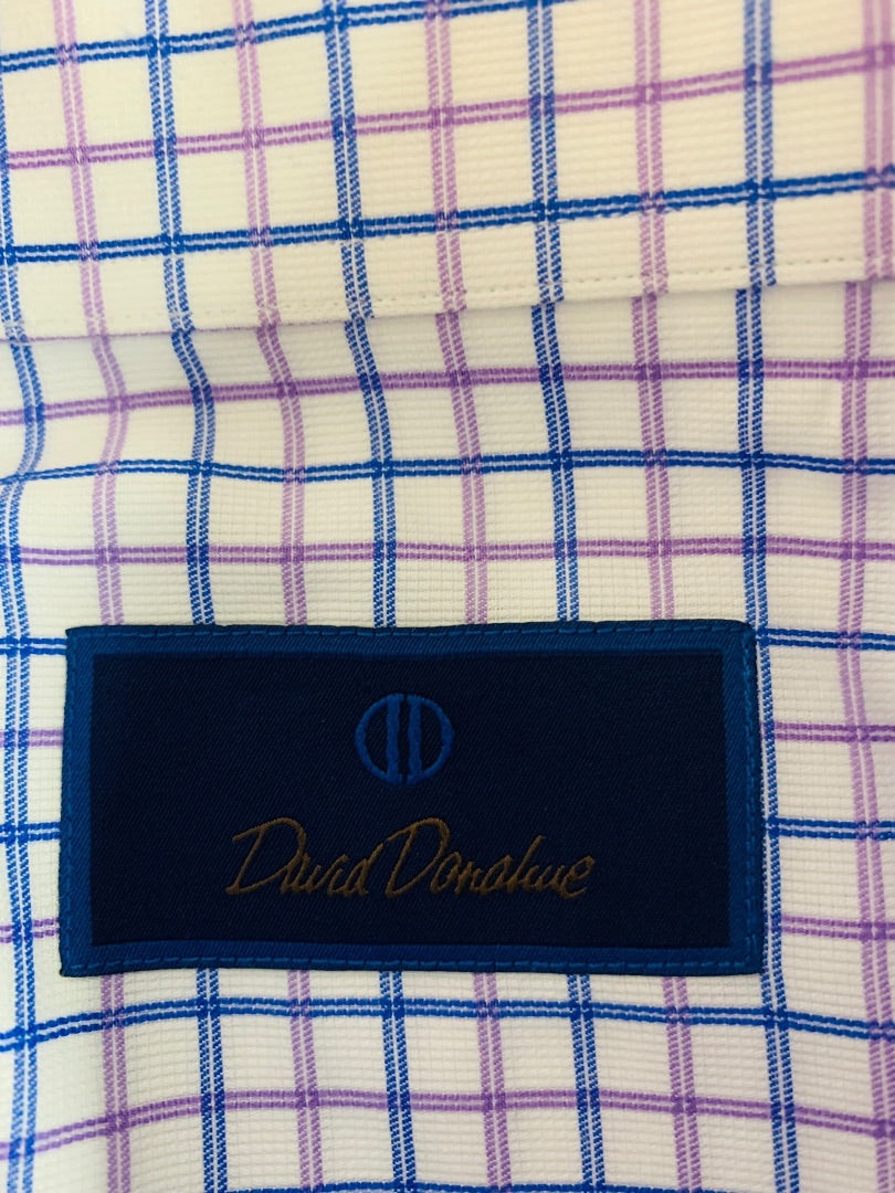 17.5 (32/33) David Donahue Mens Button Up Dress Shirt Windowpane Blue Purple