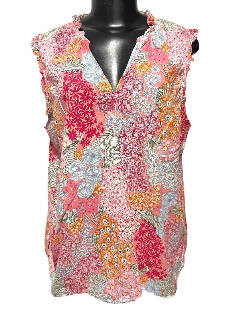 XL Talbots Ruffled Sleeveless Floral Cotton Shirt Pullover