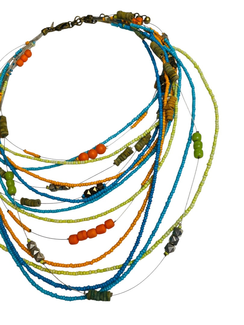 Chicos Boho Multistrand Seed Bead Multicolor Necklace 18-22"