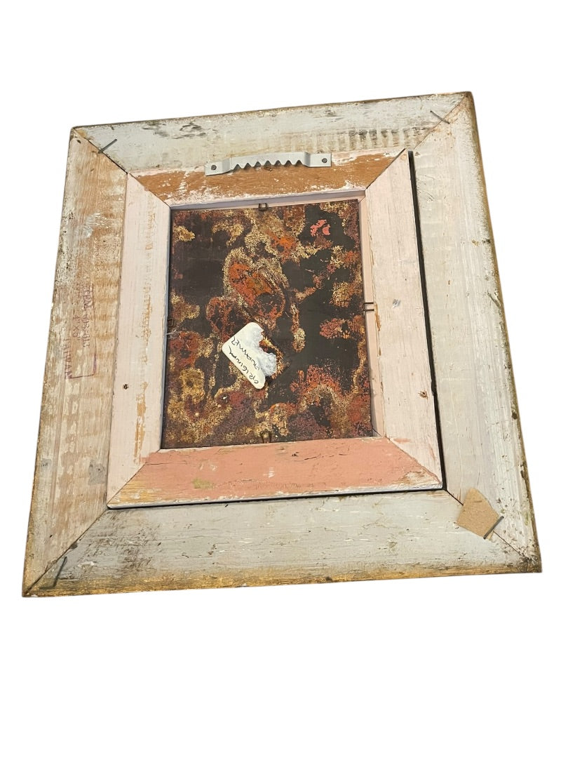 Vintage Louis Cardin Original Enamel on Copper Painting Girl Running 10" x 9"