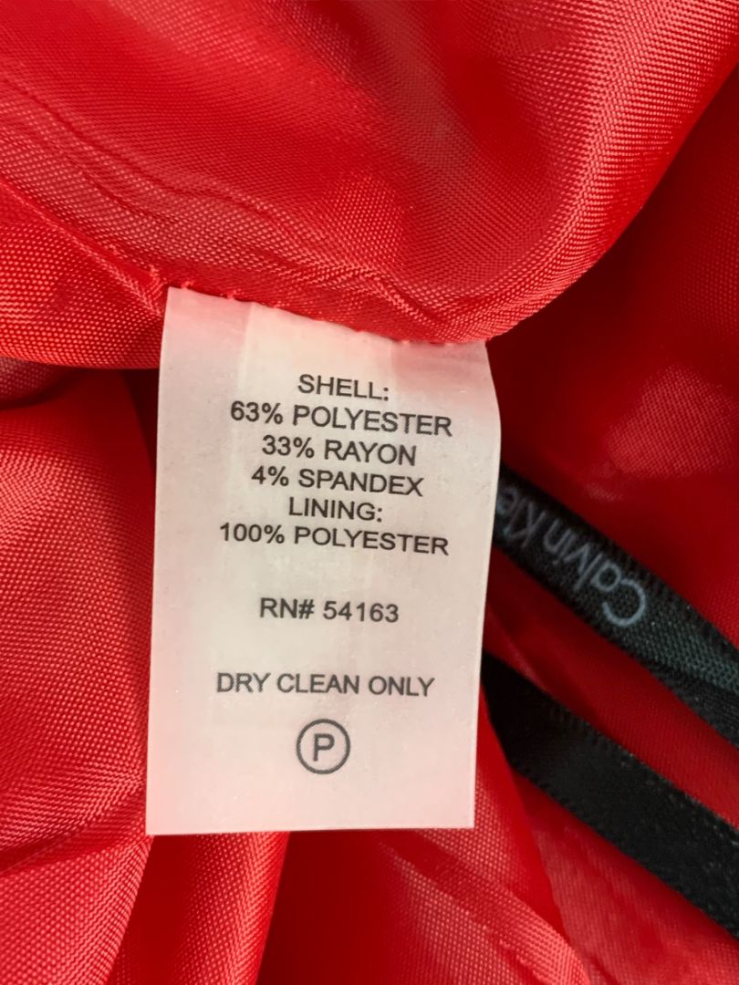 Size 6 Calvin Klein Red Skirt Suit Jacket Snap Closure