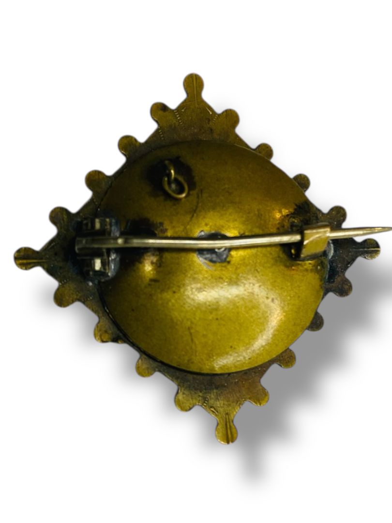 Vintage Metal Pendant Pin Brass Mother of Pearl Dimensional 1.5"