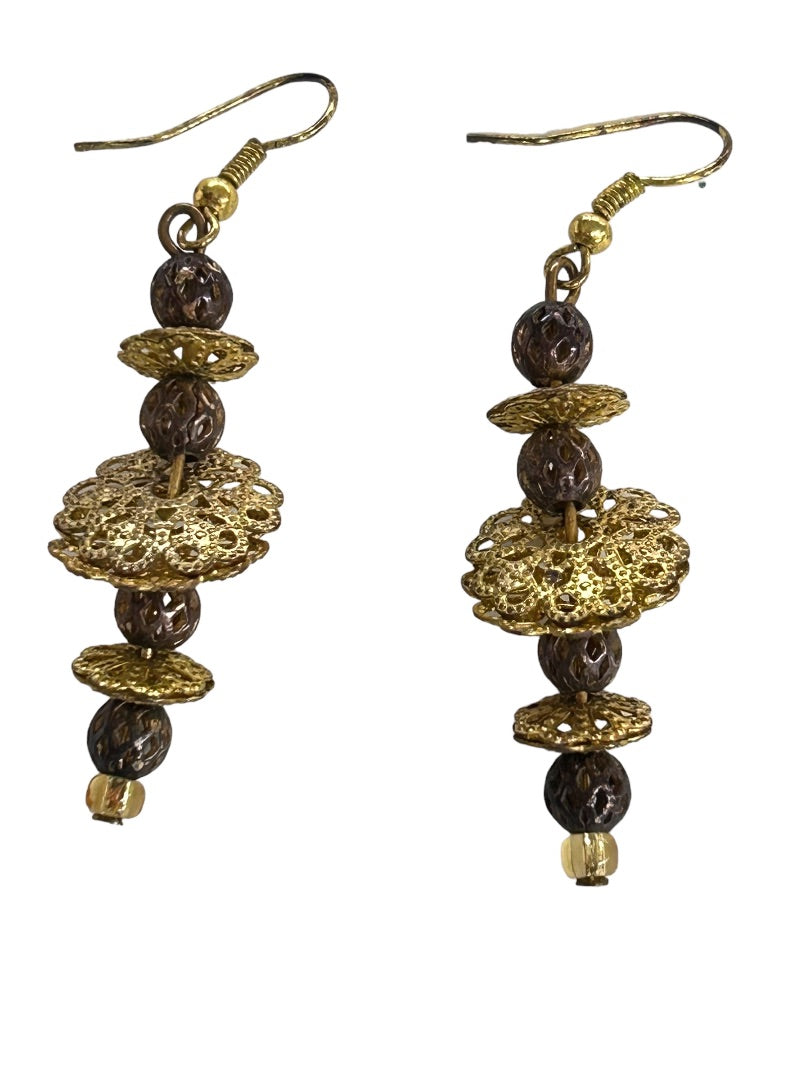 Vintage Goldtone Filigree Hook Pierced Earrings 2.25" Drop Dangle