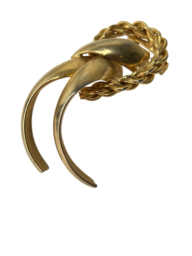 Vintage Goldtone Brooch Dimensional Ribbon Abstract 2.25"
