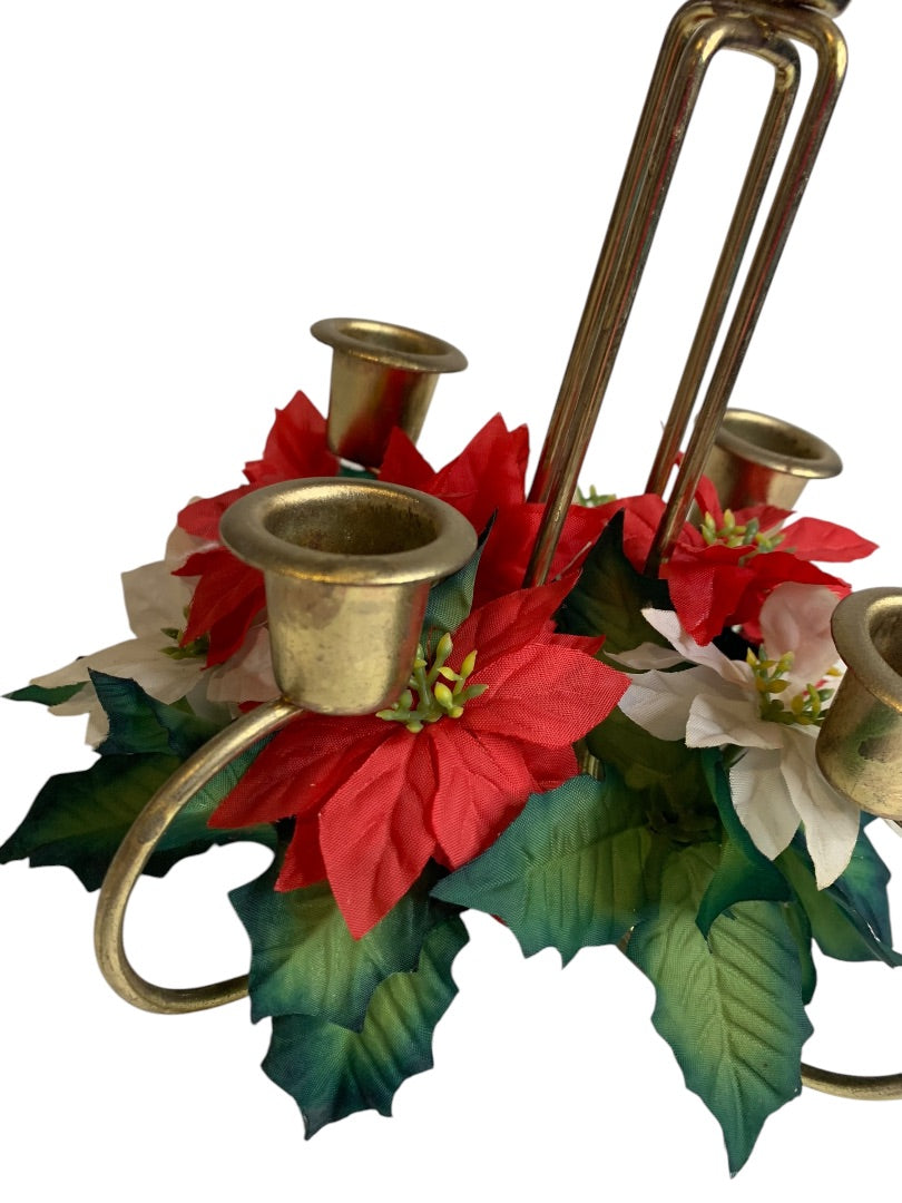 1960s Holiday Poinsettia 5 Taper Candle Holder Christmas Kitschy