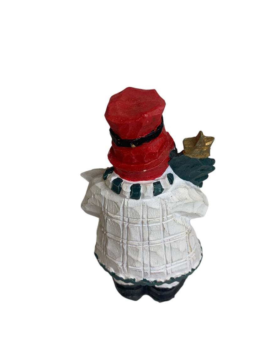 Snowman Holiday Christmas Figurine Resin Carved Look 4.5 Inch