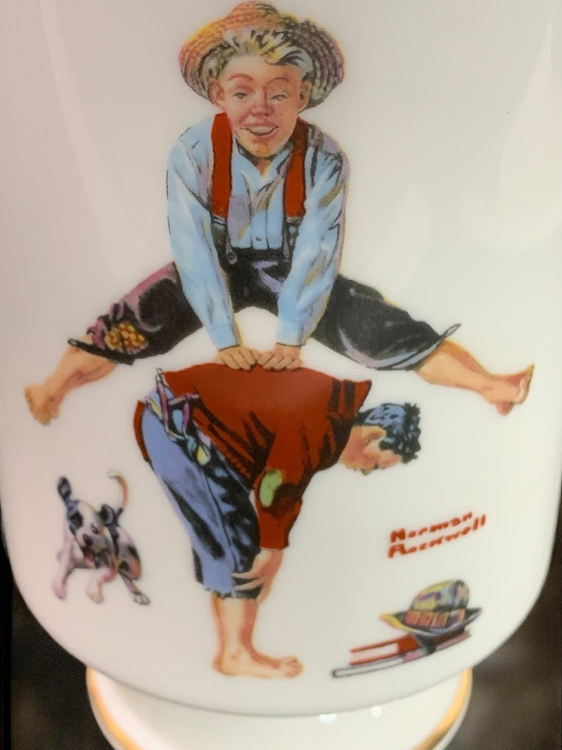 1981 Norman Rockwell Porcelain Pedestal Mug "Leapfrog" The Danbury Mint