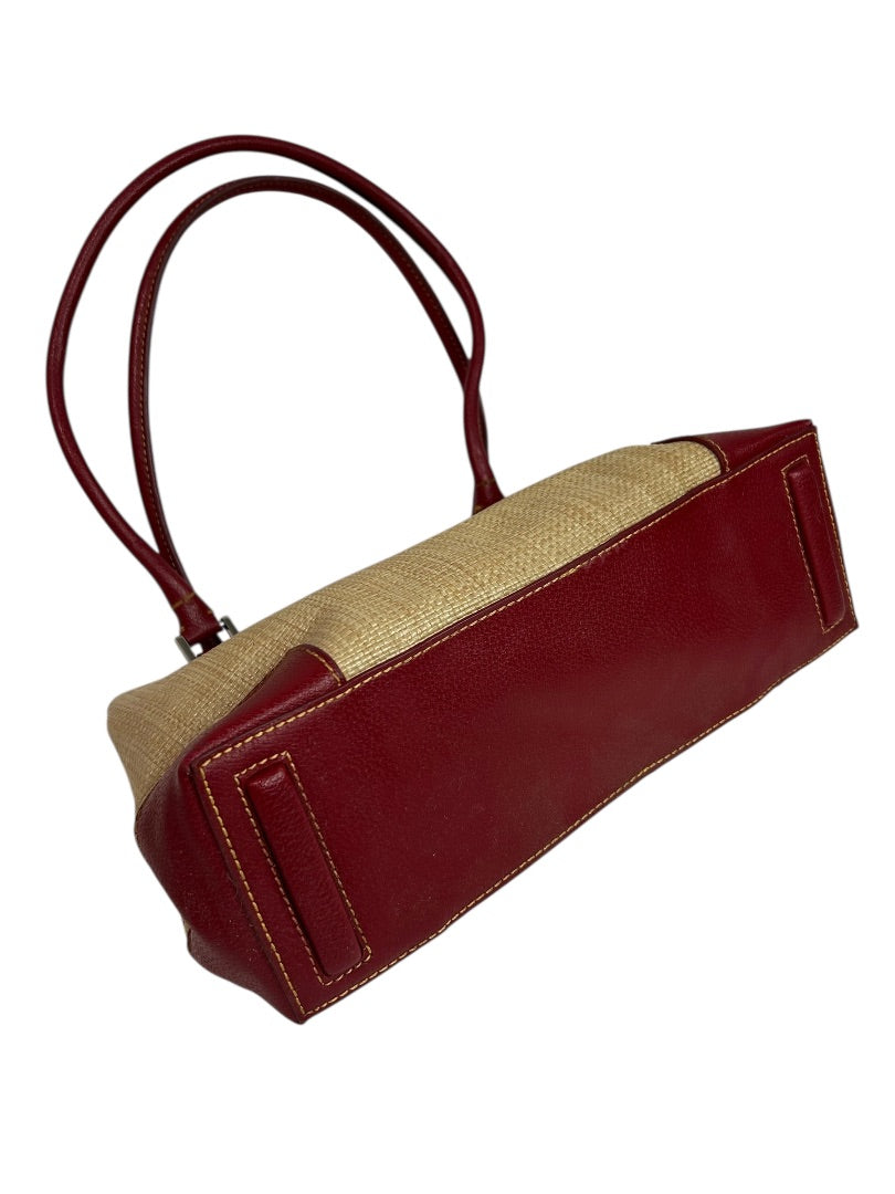 Liz Claiborne Shoulderbag Red Vegan Leather Straw Woven Bag
