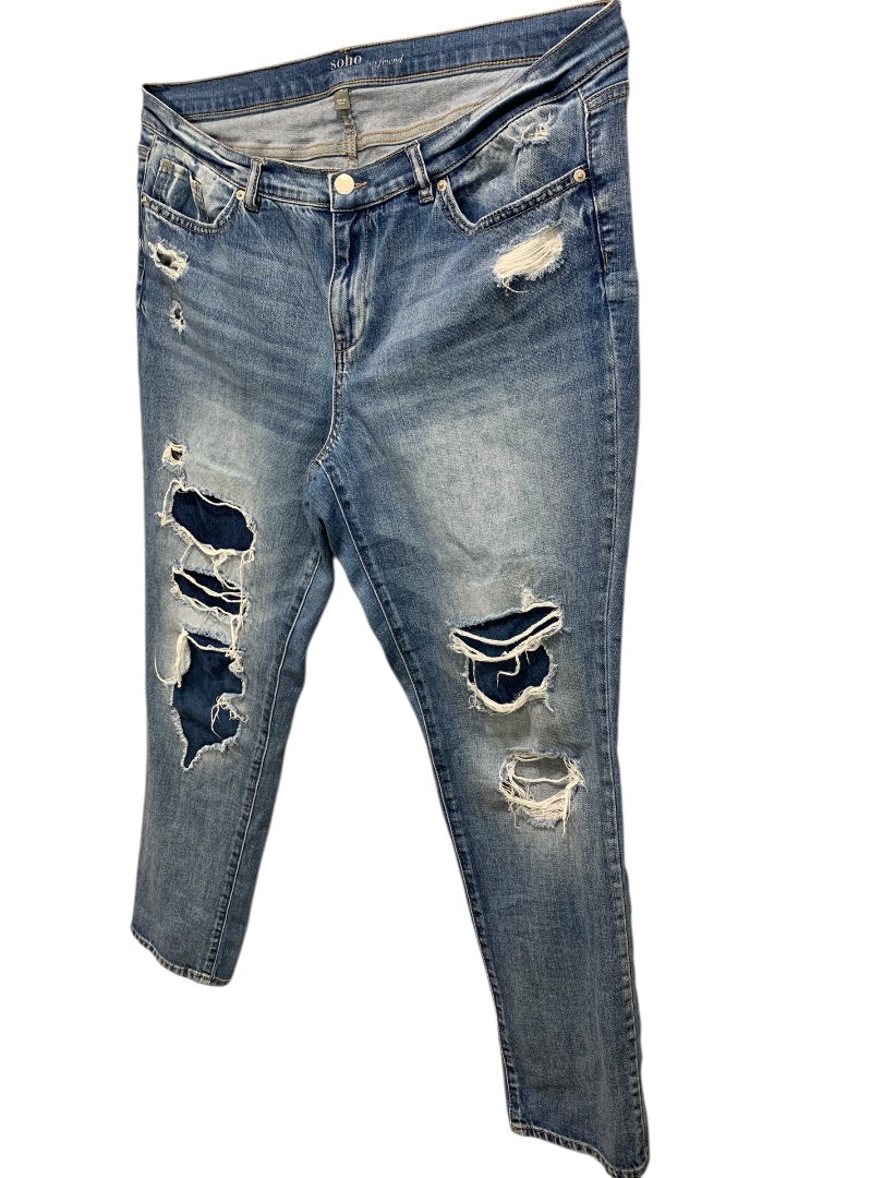 Size 14 NY&Co Womens Soho Boyfriend Jeans Stretched Distressed Tapered