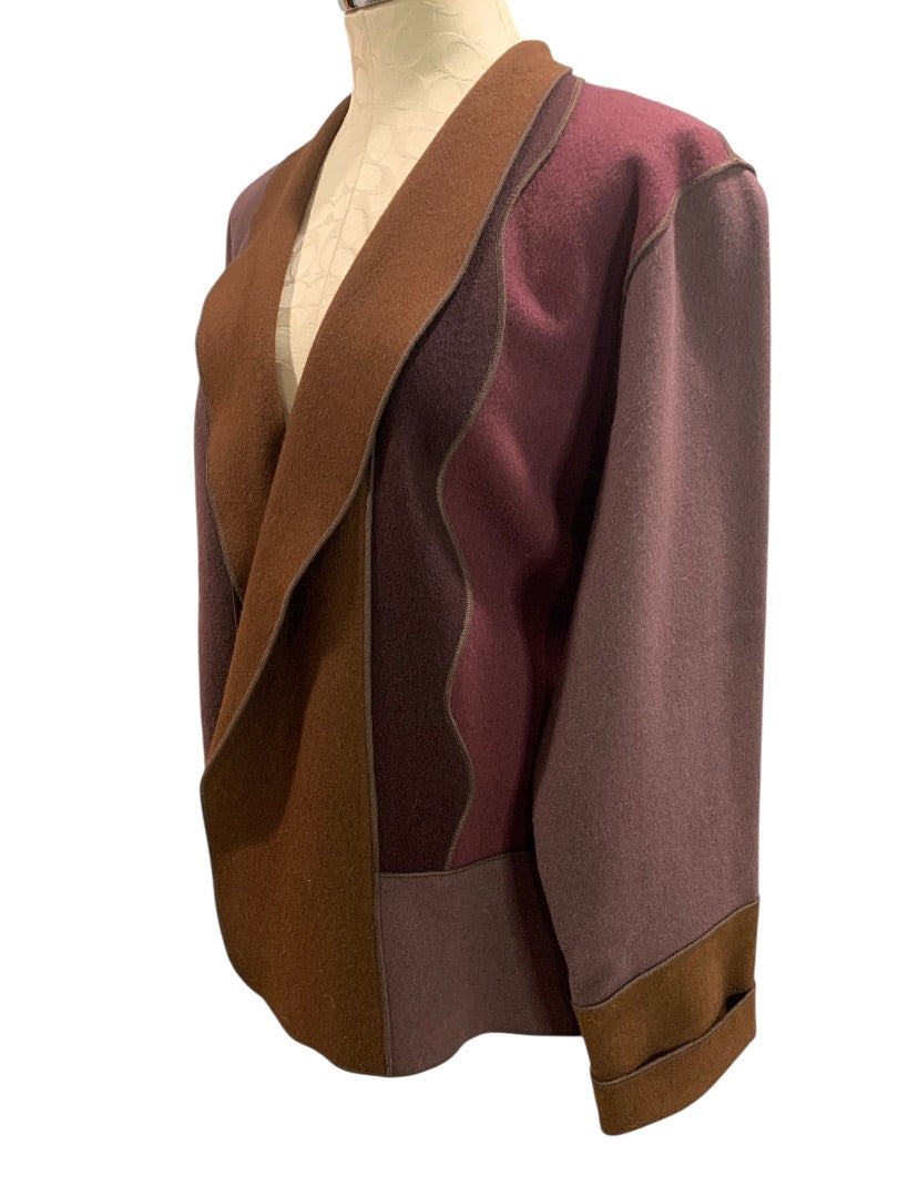 Large Beppa Wool Womens Eggplant Blazer Jacket Piecework