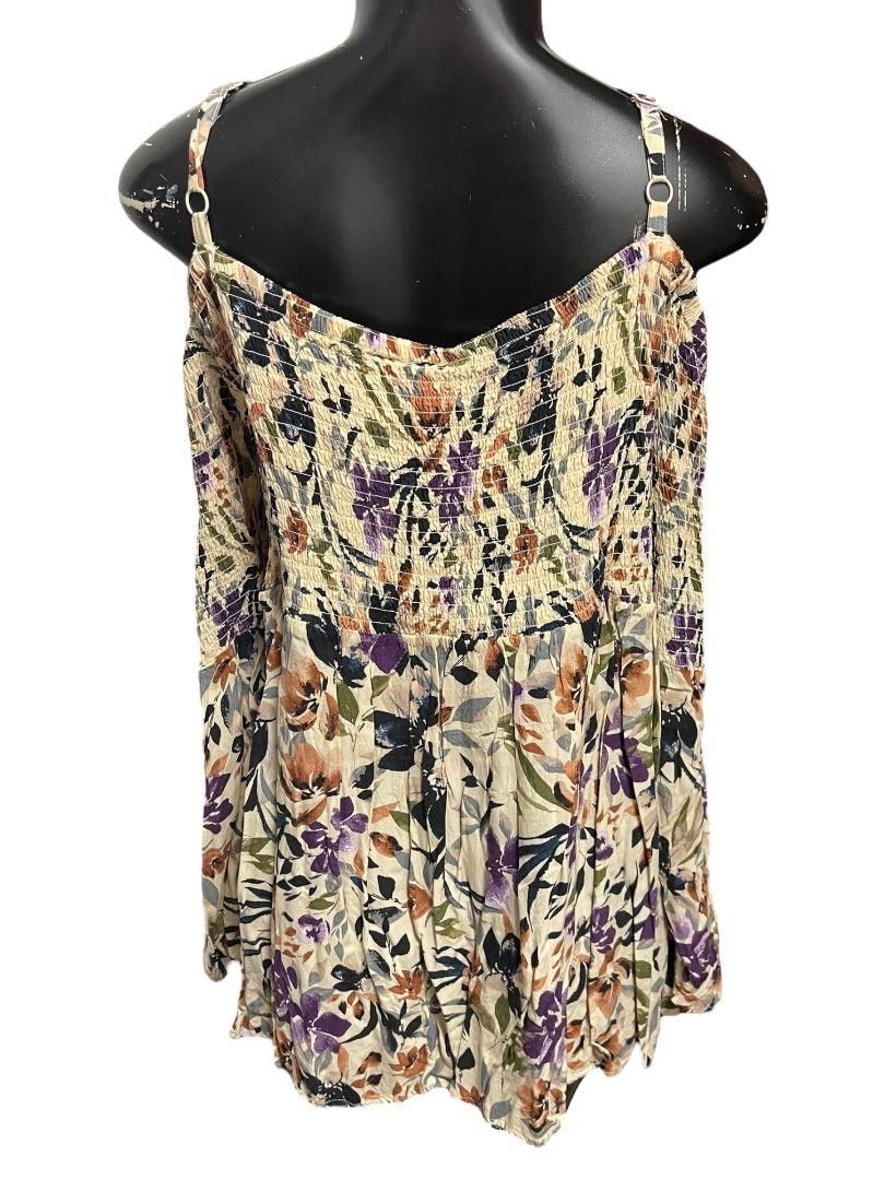 3X Torrid Smocked Cold Shoulder Floral Womens Top Shirt Challis