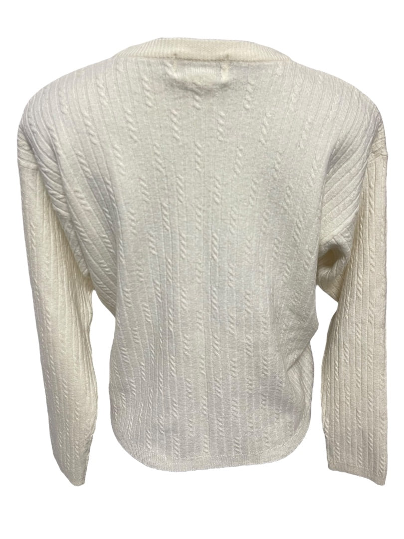 Large Rena Rowan Saville Wool Blend Womens Vintage Sweater Cream Cable Knit