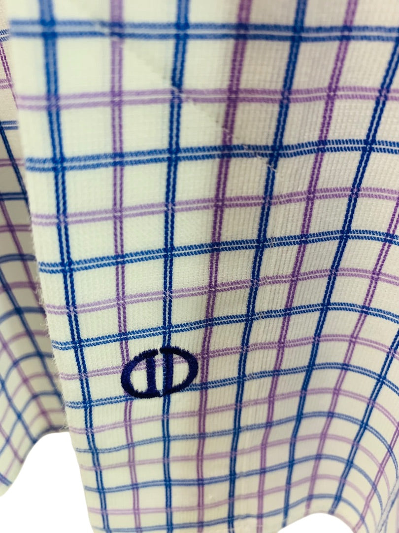 17.5 (32/33) David Donahue Mens Button Up Dress Shirt Windowpane Blue Purple