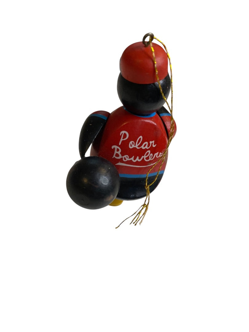 Wooden Penguin Christmas Ornament Dad Polar Bowlers 3"