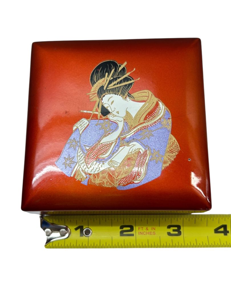Japanese Lacquerware Box of 6 Coasters Geisha Design 2.8" Square