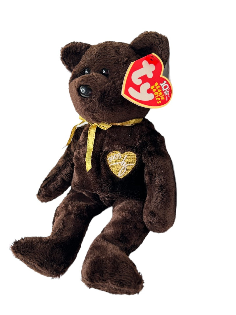 Ty Beanie Babies 2003 Signature Bear Teddy Bear Plush Dark Brown
