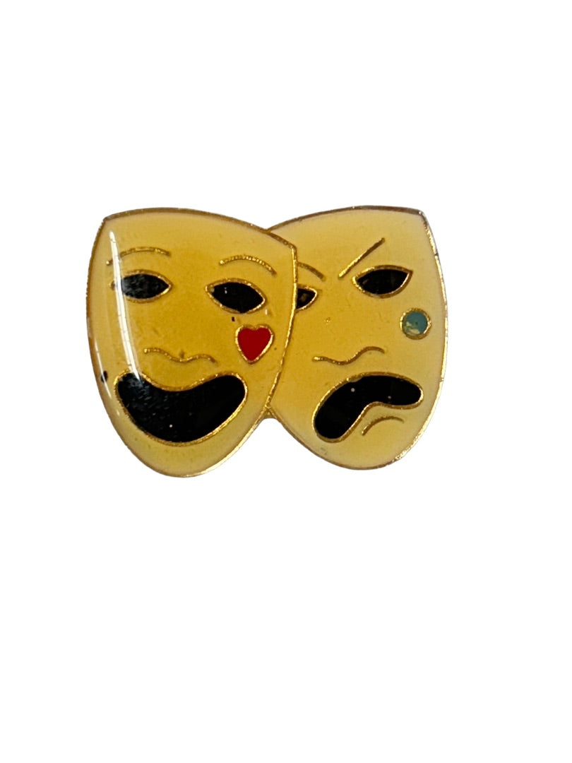 Lapel Pin Happy Sad Theater Masks Resin 1"